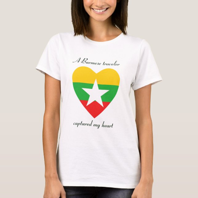 Camiseta T-Shirt Coração com a Bandeira de Myanmar (Frente)