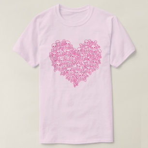 Camiseta T-Shirt Coração Cor-de-Rosa Crânio