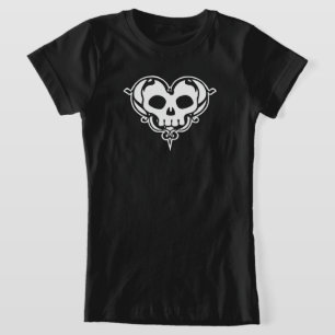 Camiseta T-Shirt Coração Decorativo do Crânio