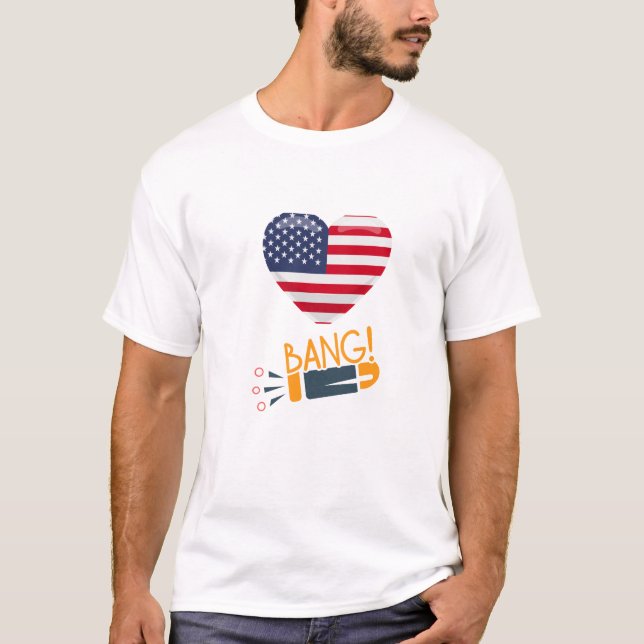 Camiseta T-Shirt - Coração Patriótica e Bang! Gráfico (Frente)