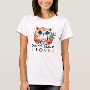Camiseta T-Shirt Coruja Bonita com Mensagem de Amor