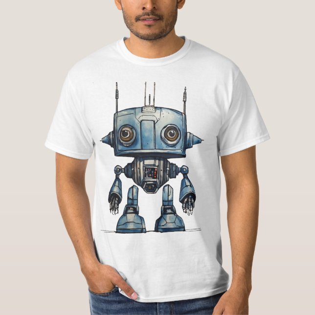 Camiseta T-Shirt Cosmic Whimsy: design de robô de ficção ci (Frente)