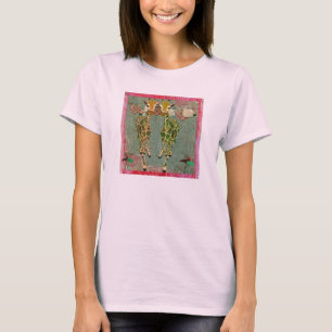 Camiseta T-shirt crepuscular cor-de-rosa dos girafas