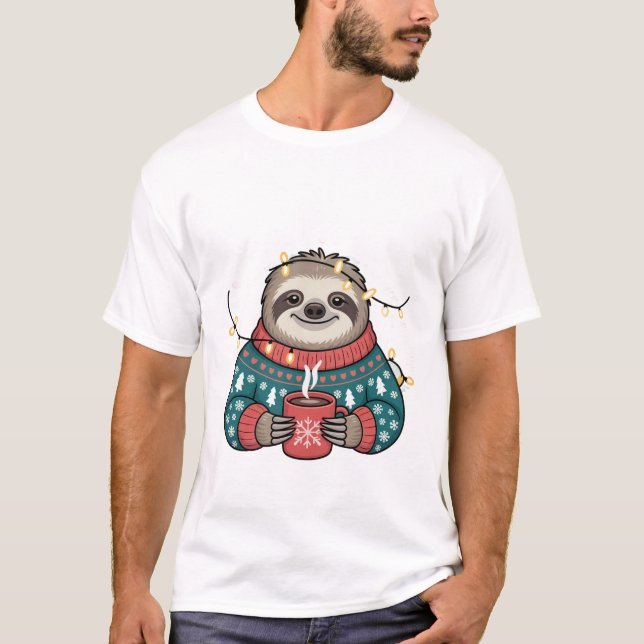 Camiseta T-Shirt Cute Christmas Sloth Tee | Funny Holiday  (Frente)