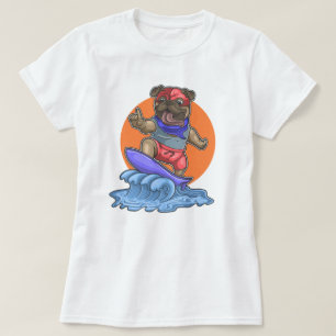 Camiseta T-Shirt Cute Surfing Pug