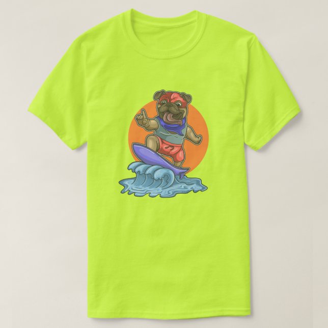 Camiseta T-Shirt Cute Surfing Pug (Frente do Design)