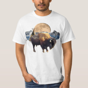 Camiseta T-shirt da arte do búfalo, da lua & dos animais