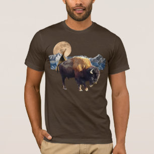 Camiseta T-shirt da arte do búfalo, da lua & dos animais