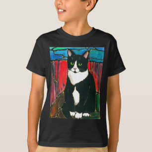 Camiseta T-shirt da arte do design do vitral do gato do