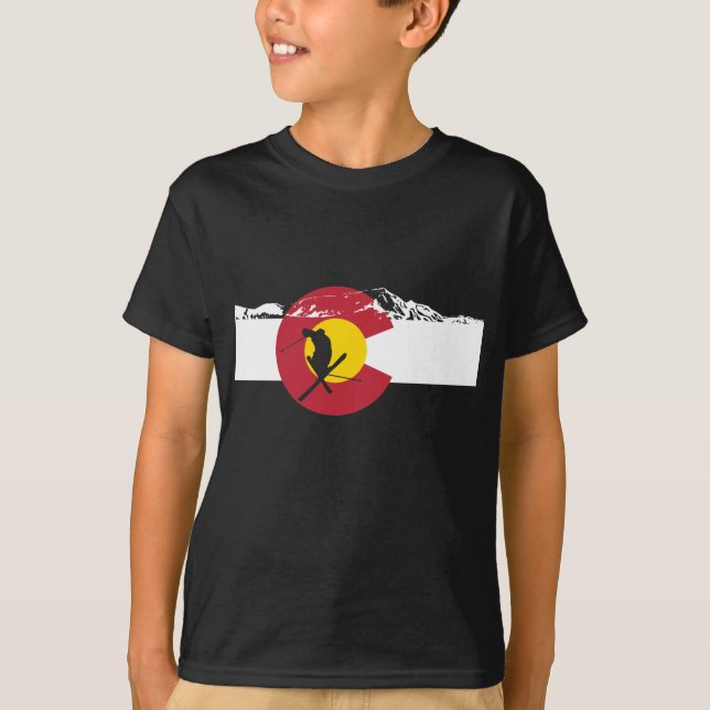 Camiseta T-shirt da bandeira de Colorado - esquiador - (Frente)
