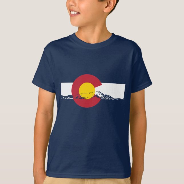 Camiseta T-shirt da bandeira de Colorado - montanhas (Frente)