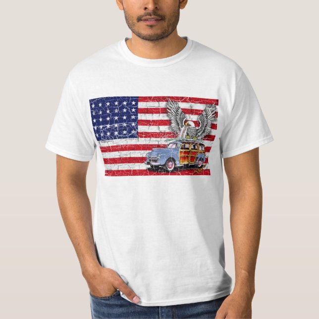 CAMISETA T-SHIRT DA BANDEIRA DE WOODIE EUA (Frente)