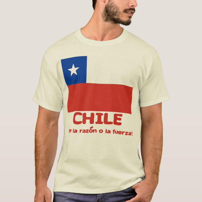 Camiseta T-shirt da bandeira do Chile com divisa chilena (Frente)