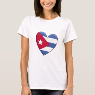 Camiseta T-shirt da bandeira do coração de Cuba