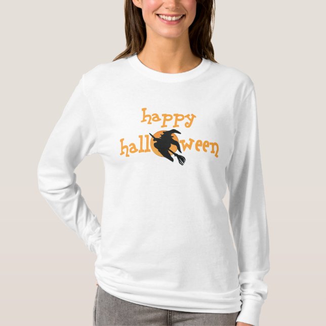 Camiseta T-shirt da Bruxa Feliz de Halloween (Frente)