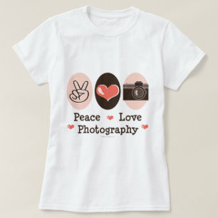 Camiseta T-shirt da câmera da fotografia do amor da paz