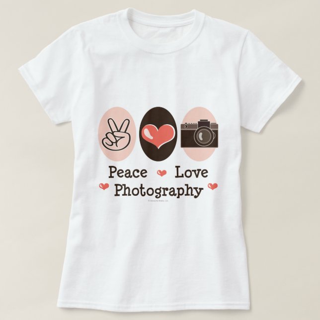 Camiseta T-shirt da câmera da fotografia do amor da paz (Frente do Design)