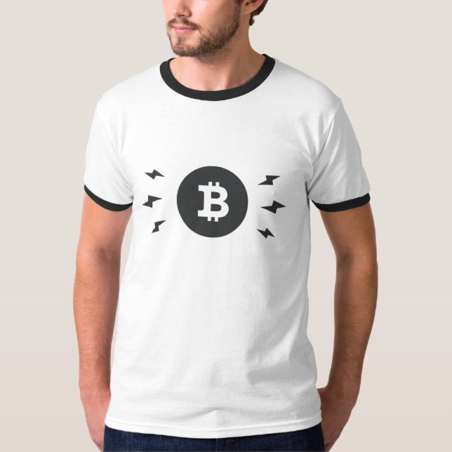 Camiseta T-shirt da campainha da iluminação de Bitcoin (Frente)