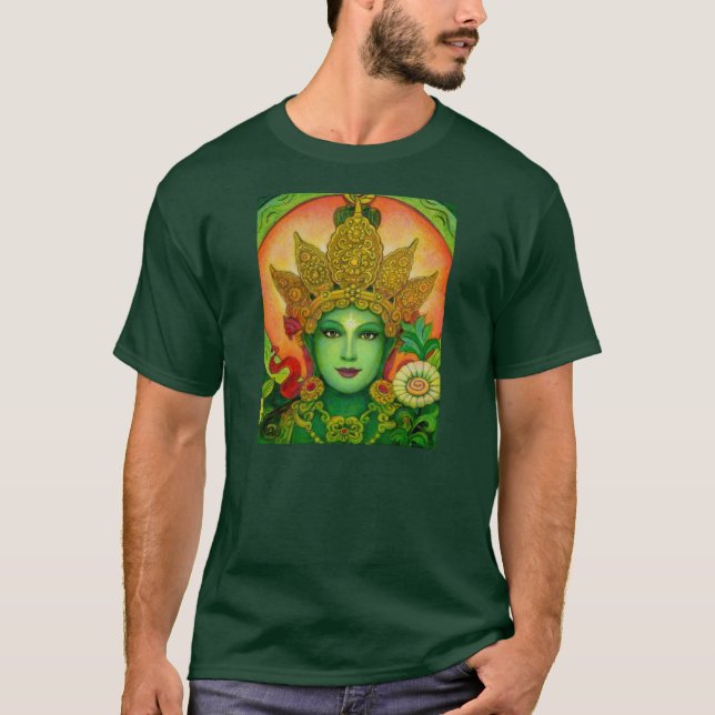 Camiseta T-shirt da cara de Tara verde da deusa (Frente)