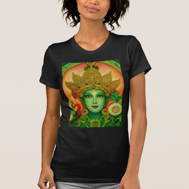 Camiseta T-shirt da cara de Tara verde da deusa (Frente)
