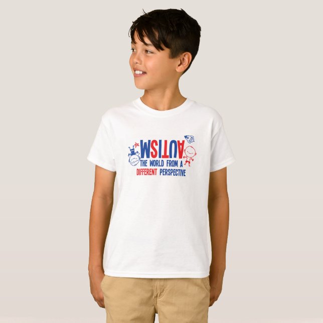 Camiseta T-shirt da consciência do autismo dos miúdos (Frente Completa)