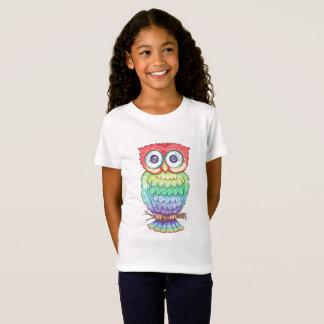 Camiseta T-shirt da coruja do arco-íris das meninas
