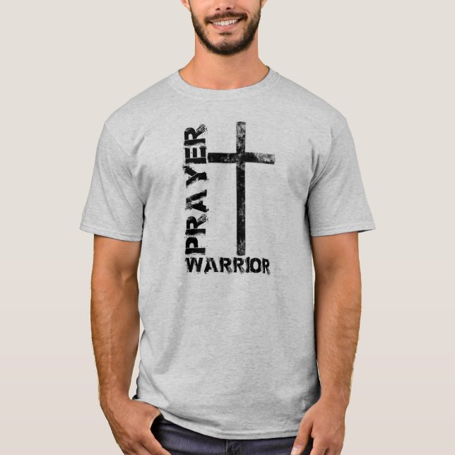 Camiseta T-shirt da cruz do guerreiro da oração (Frente)