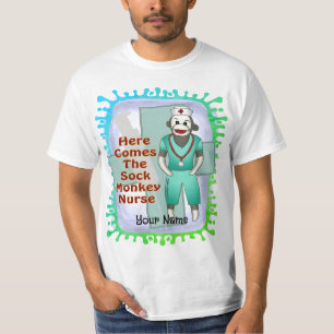 Camiseta t-shirt da enfermeira Sock Monkey