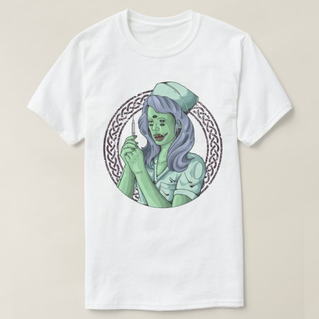 Camiseta T-Shirt da enfermeira Zombie (Frente do Design)