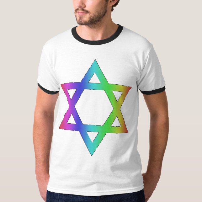 Camiseta T-shirt da estrela de David do arco-íris (Frente)