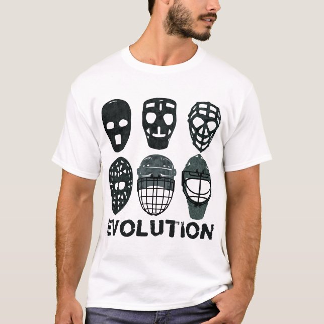 Camiseta T-shirt da evolução da máscara do Goalie do hóquei (Frente)