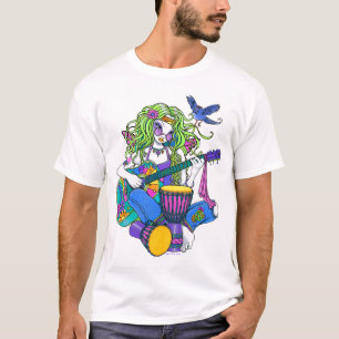 Camiseta T-shirt da fada do Hippie da guitarra do arco-íri