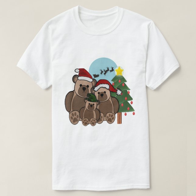 Camiseta T-shirt da família do urso de ursinho do Natal (Frente do Design)