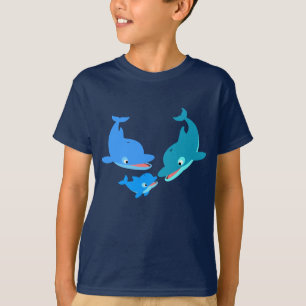 Camiseta T-Shirt da Família Dolphin de Cartoon Bonito