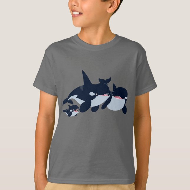 Camiseta T-Shirt da Família Orca de Cartoon Bonita (Frente)