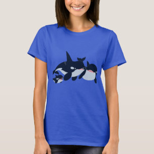 Camiseta T-Shirt da Família Orca de Cartoon Bonita