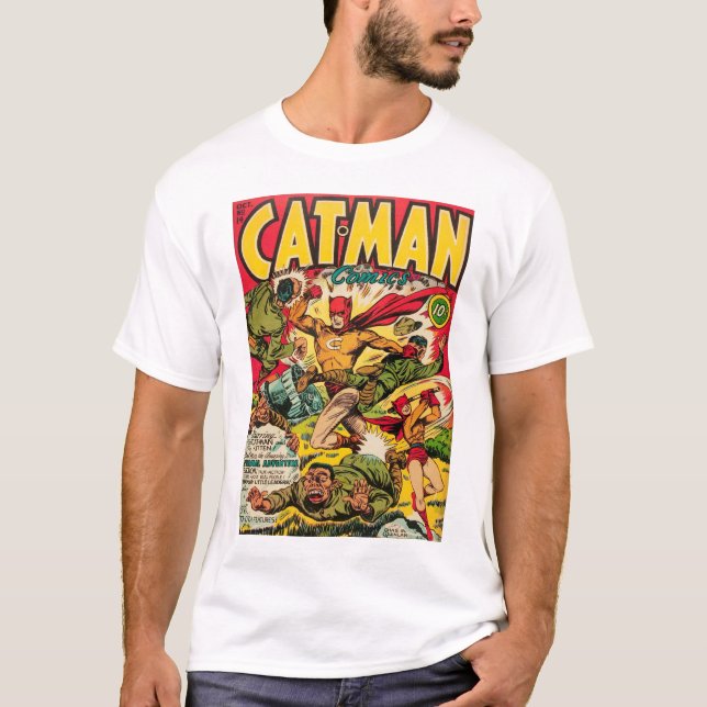 Camiseta T-shirt da história em quadrinhos #14 do Gato-Man (Frente)