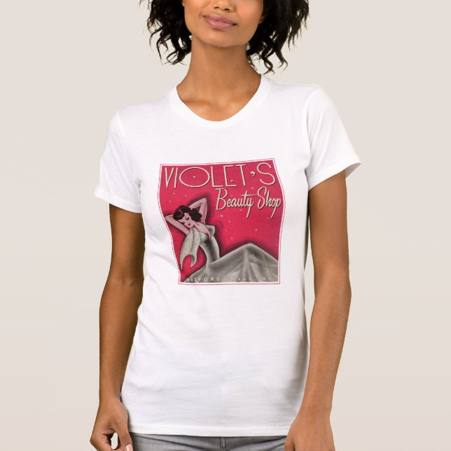 Camiseta T-shirt da loja de beleza da violeta (Frente)