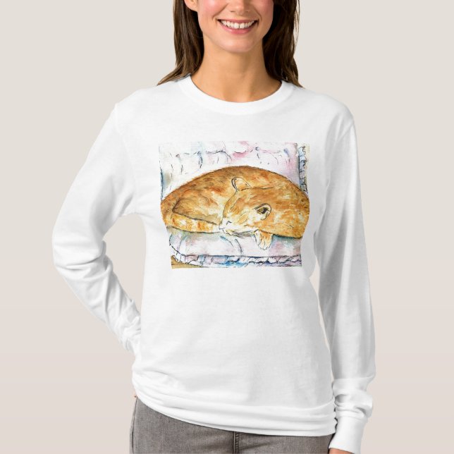 Camiseta T-shirt da Longo-Capa do gato do sono (Frente)