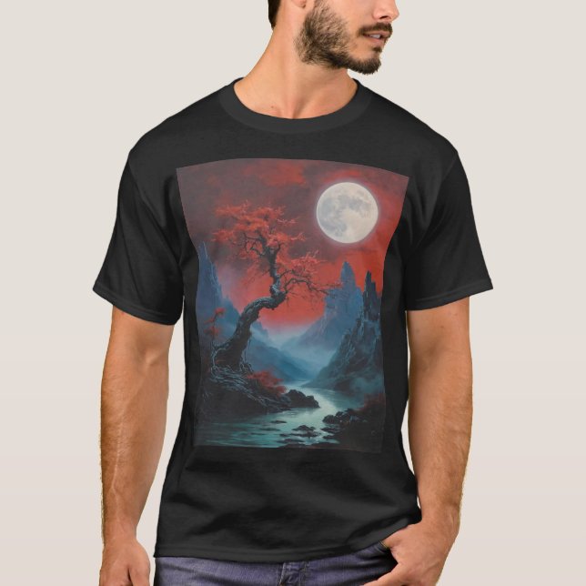 Camiseta T-Shirt da Lua de Árvore Vermelha (Frente)