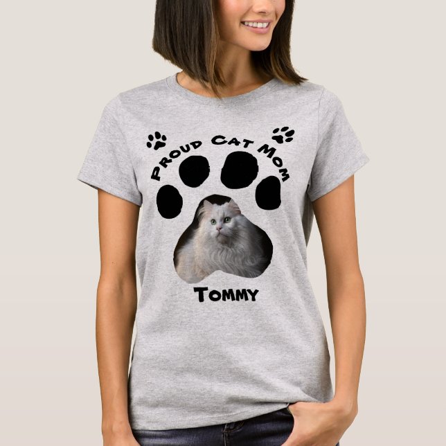 Camiseta T-Shirt da Mãe de Cat Personalizada com Foto e Nom (Frente)