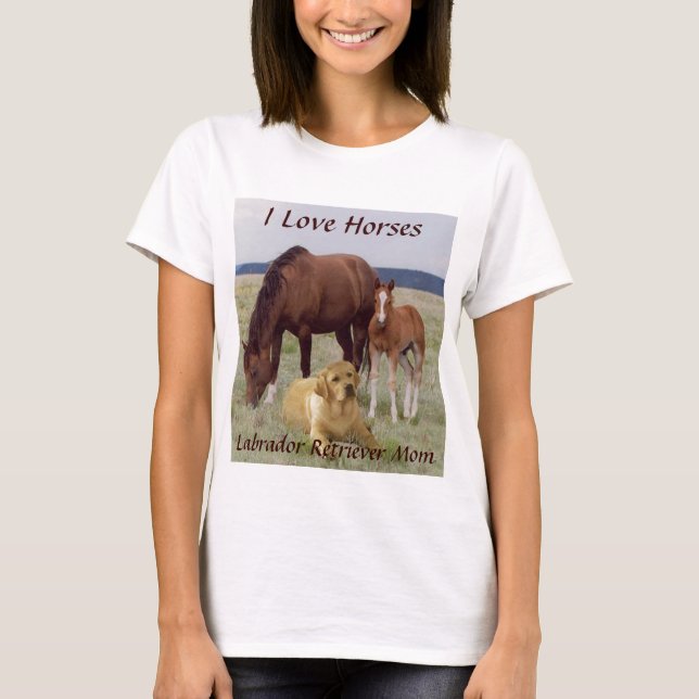 Camiseta T-shirt da mamã de labrador retriever com cavalos (Frente)
