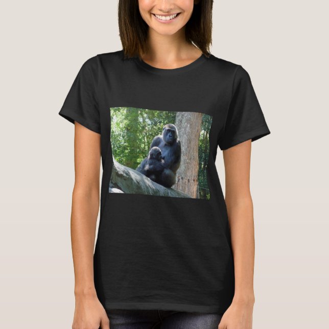 Camiseta T-shirt da mamãe e do Baby Gorilla (Frente)