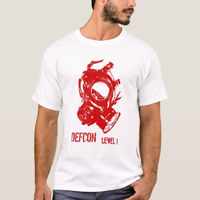 Camiseta T-shirt da máscara de gás do nível 1 de Defcon (Frente)