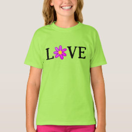 Camiseta T-Shirt da Menina da Flor do AMOR