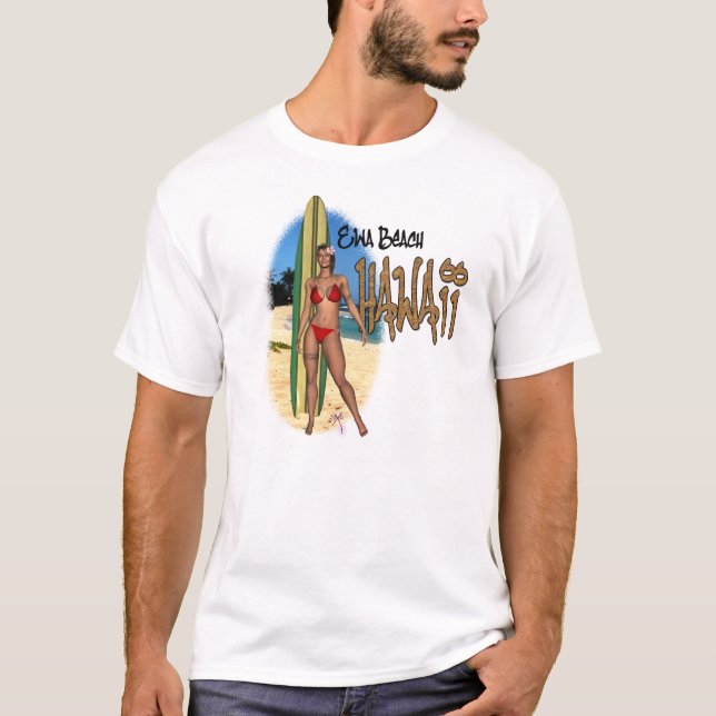 Camiseta T-shirt da menina do surfista da praia de Havaí (Frente)