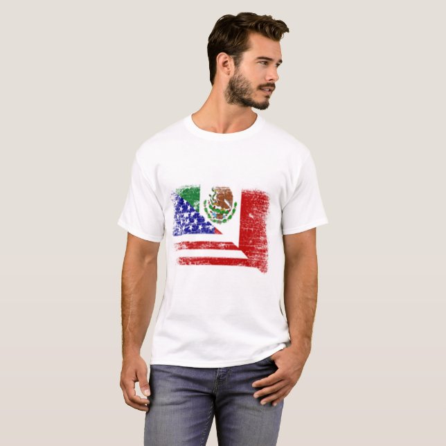 Camiseta T-shirt da mistura da bandeira do méxico-americano (Frente Completa)