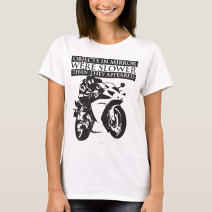 Camiseta T-shirt da motocicleta - objetos no espelho