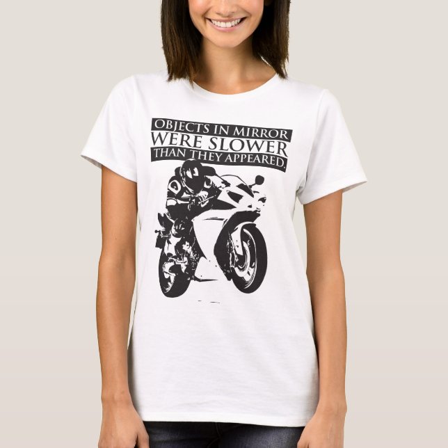 Camiseta T-shirt da motocicleta - objetos no espelho (Frente)