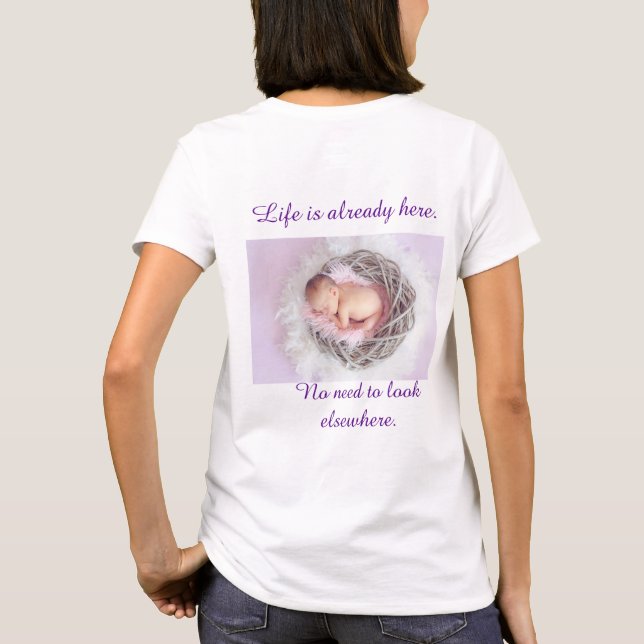 Camiseta T-shirt da mulher da Pro-Vida (Verso)